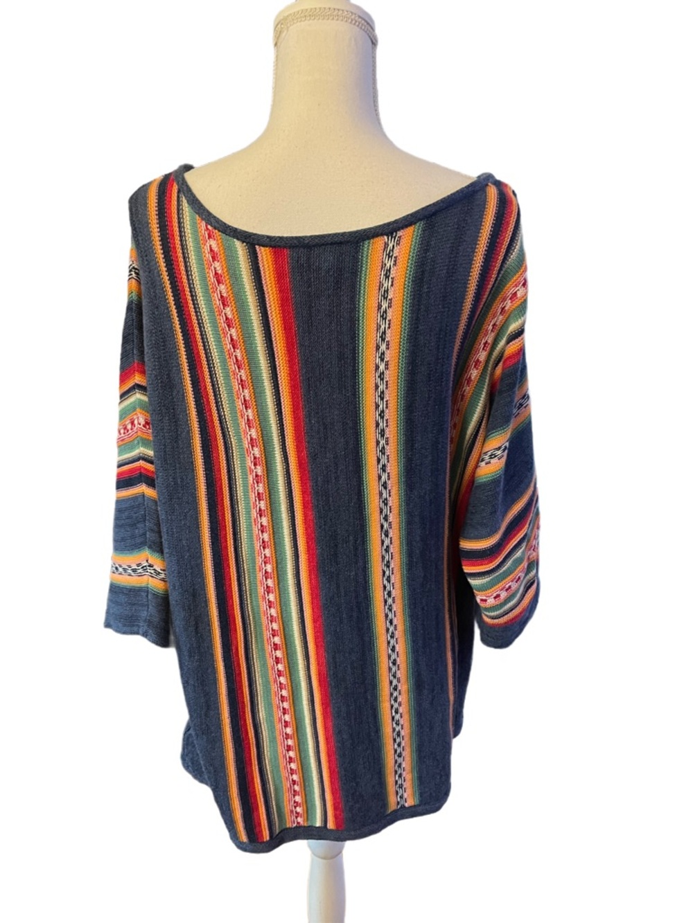 Boho Striped Knit Top in Navy with Multicolor Stripes